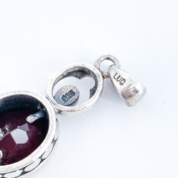 Sterling Silver Garnet Pendant | Oval Cabochon with Modern Minimalist Frame - Picture 7 of 9